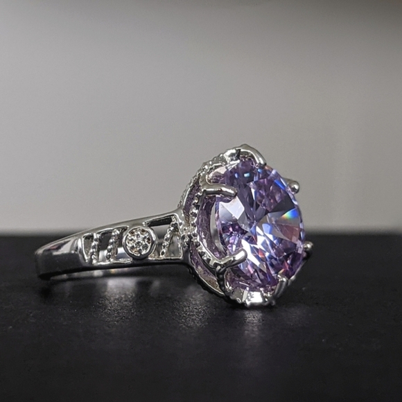Lavender Amethyst CZ Statement Sterling Silver Overlay Y2K Cocktail Ring Size 6 - Picture 2 of 5